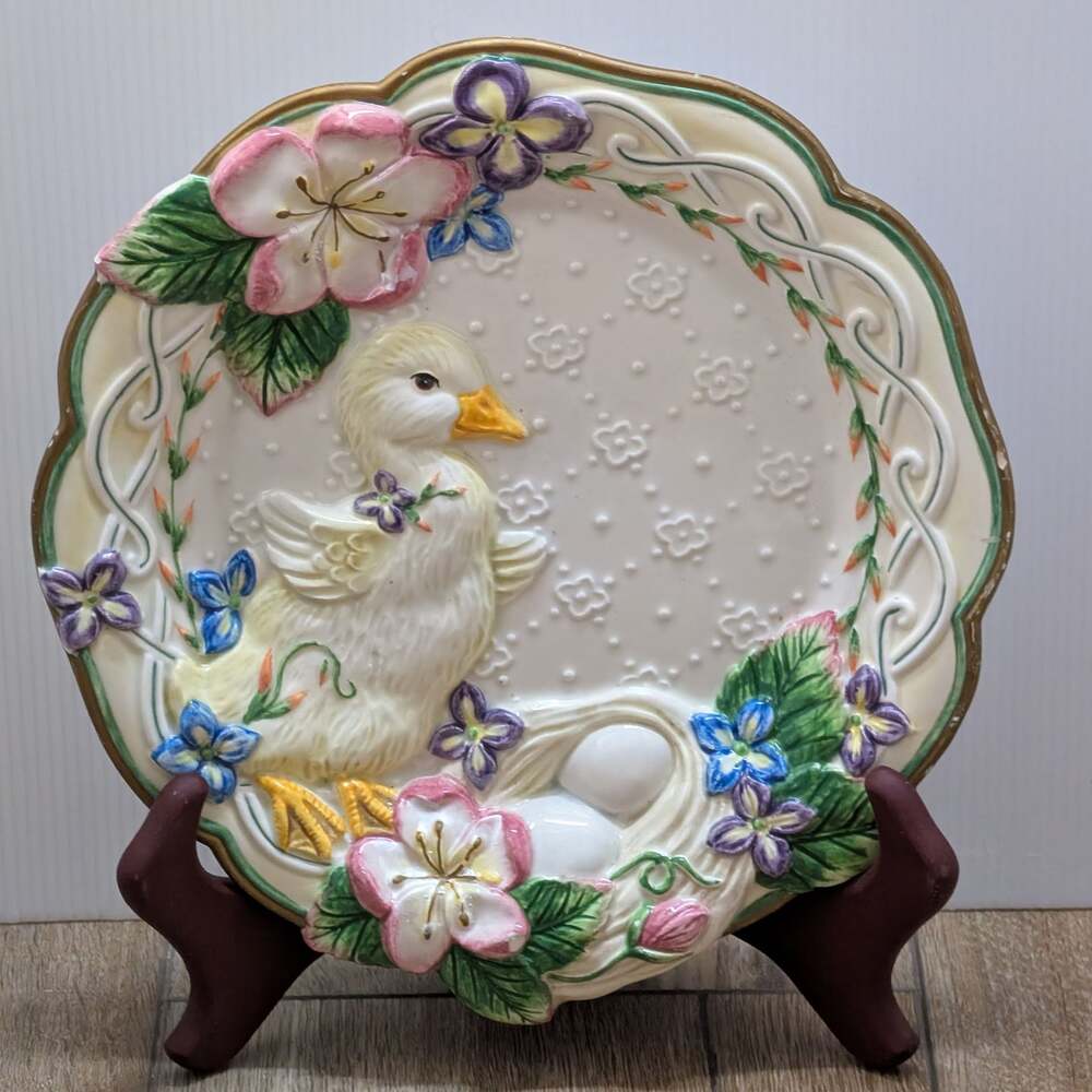 Vintage Fitz and Floyd Classics 3D Spring Easter Duck Chick and Floral Decorativ